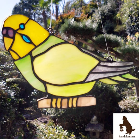 サンキャッチャー（黄色インコ3 ）ステンドグラス | かんてらんたん