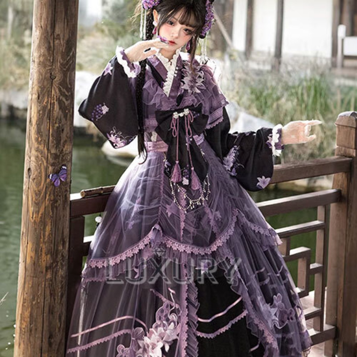 華ロリ 中華ロリ オーバーワンピース + クロス襟ワンピース + スカート 