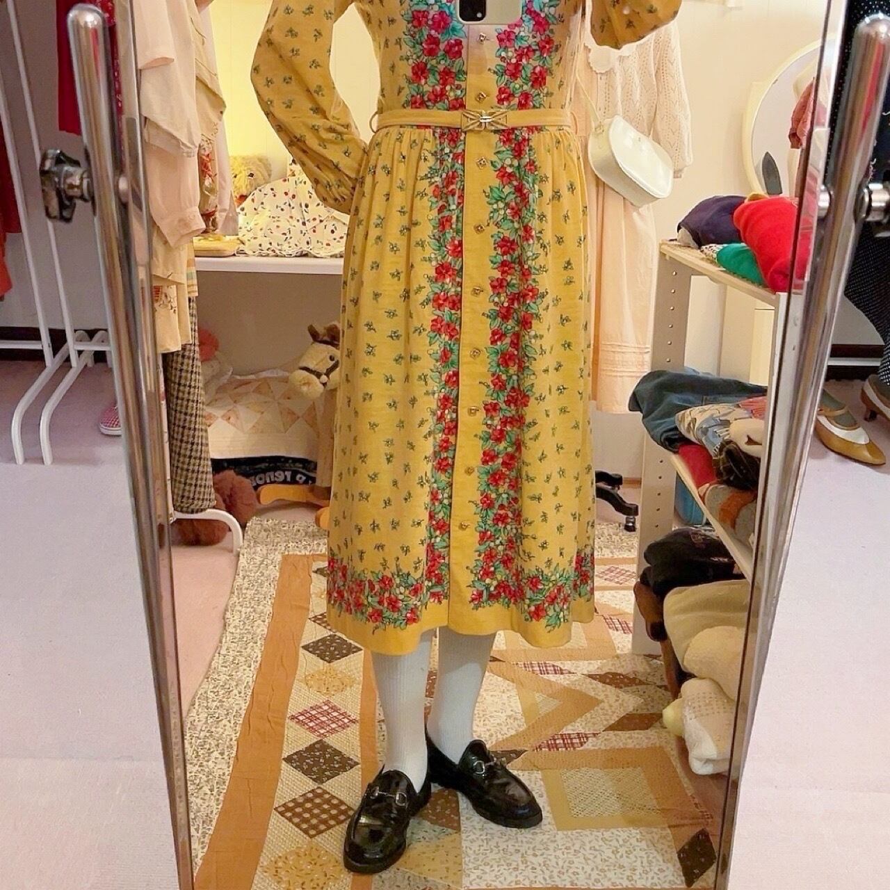 flower line yellow gather one-piece