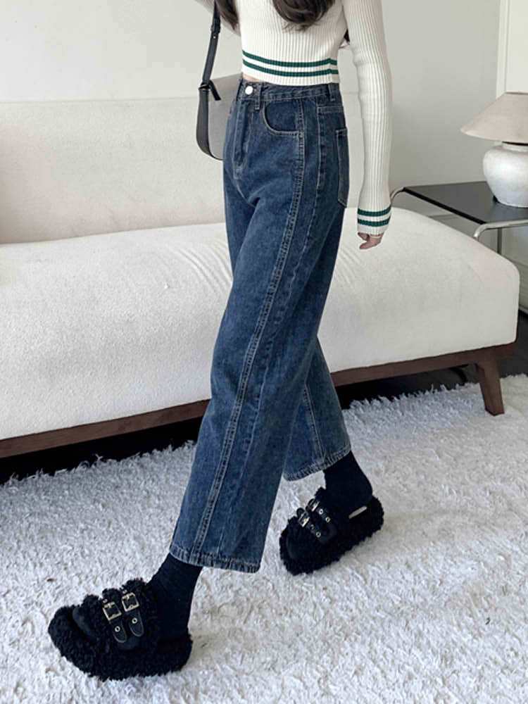 アンクル丈ストレートジーンズ カジュアルコーデ クール シンプル かわいい プチプラ 大きいサイズ 韓国 CH8296