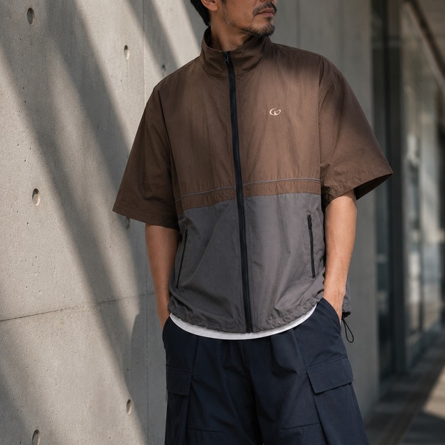 【H0683】Stand Collar Full Zip-Up Short Sleeve Jacket