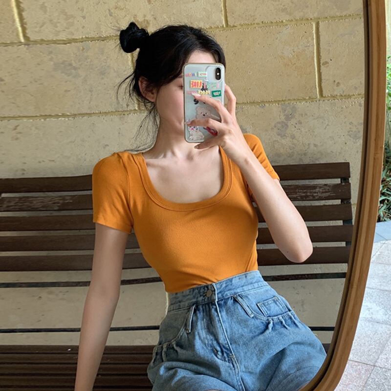 Tシャツ スリムサマーレッドカラー 夏物 ピュア 試着室5098188364