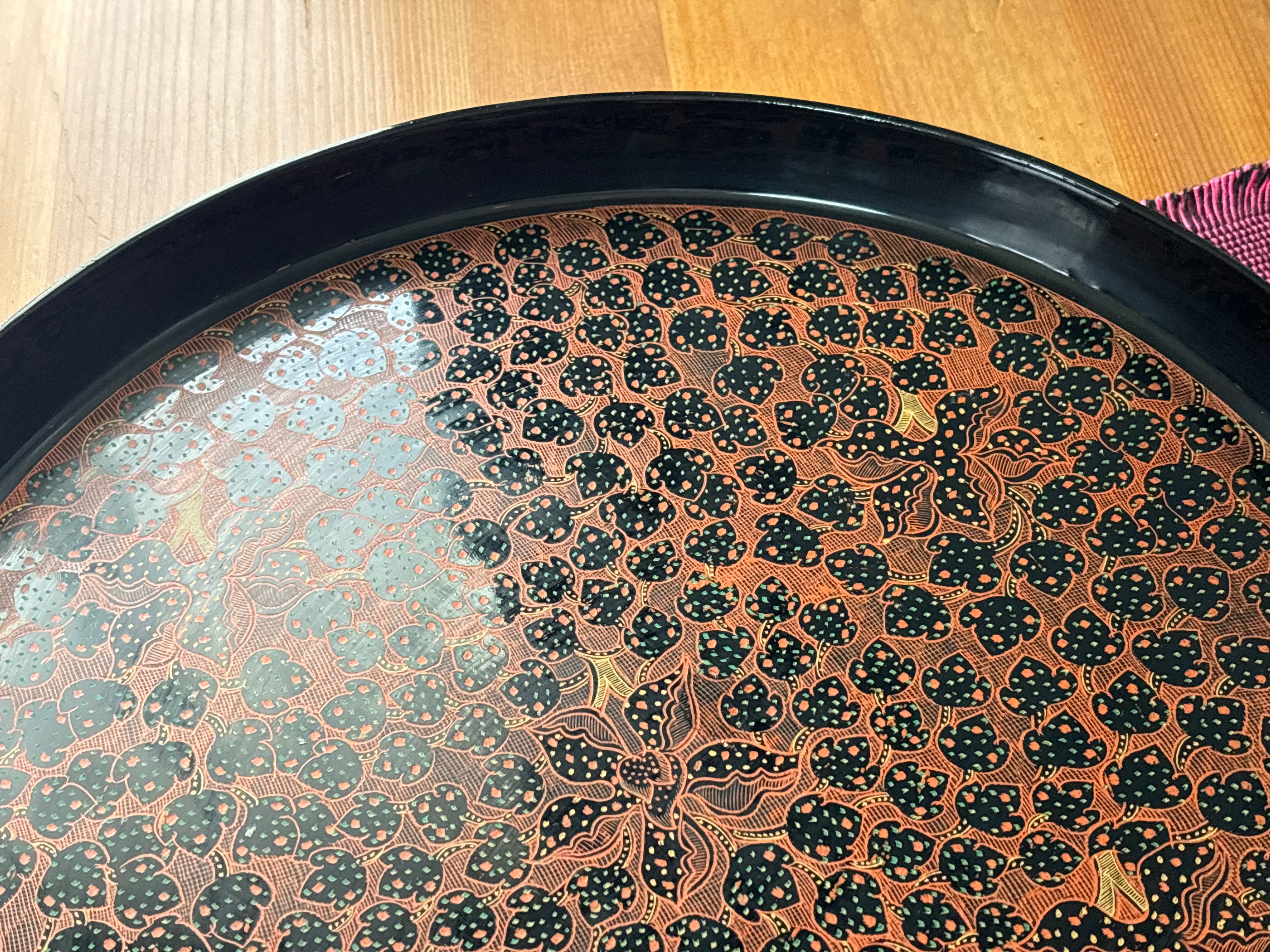 伝統工芸品】ミャンマー・バガン漆器の丸型トレイ TMS0006