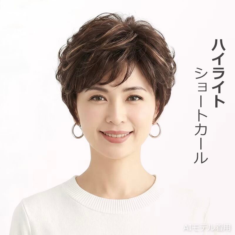 私元気!ハイライトフルウィッグ◎上品ショートフルウィッグ◎