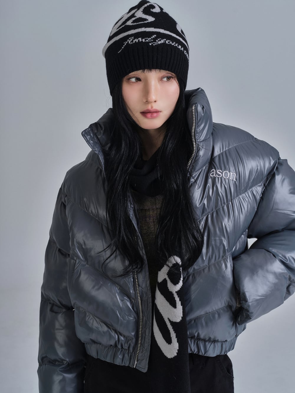as”on] CREW REVERSIBLE MUFFLER / BLACK 正規品 韓国ブランド 韓国