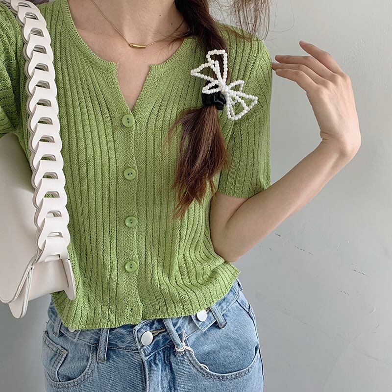 ニットショートカーディガンシャツ サマー薄手Tシャツ 夏物 シルク ビッグFスモールZ韓国50030819044