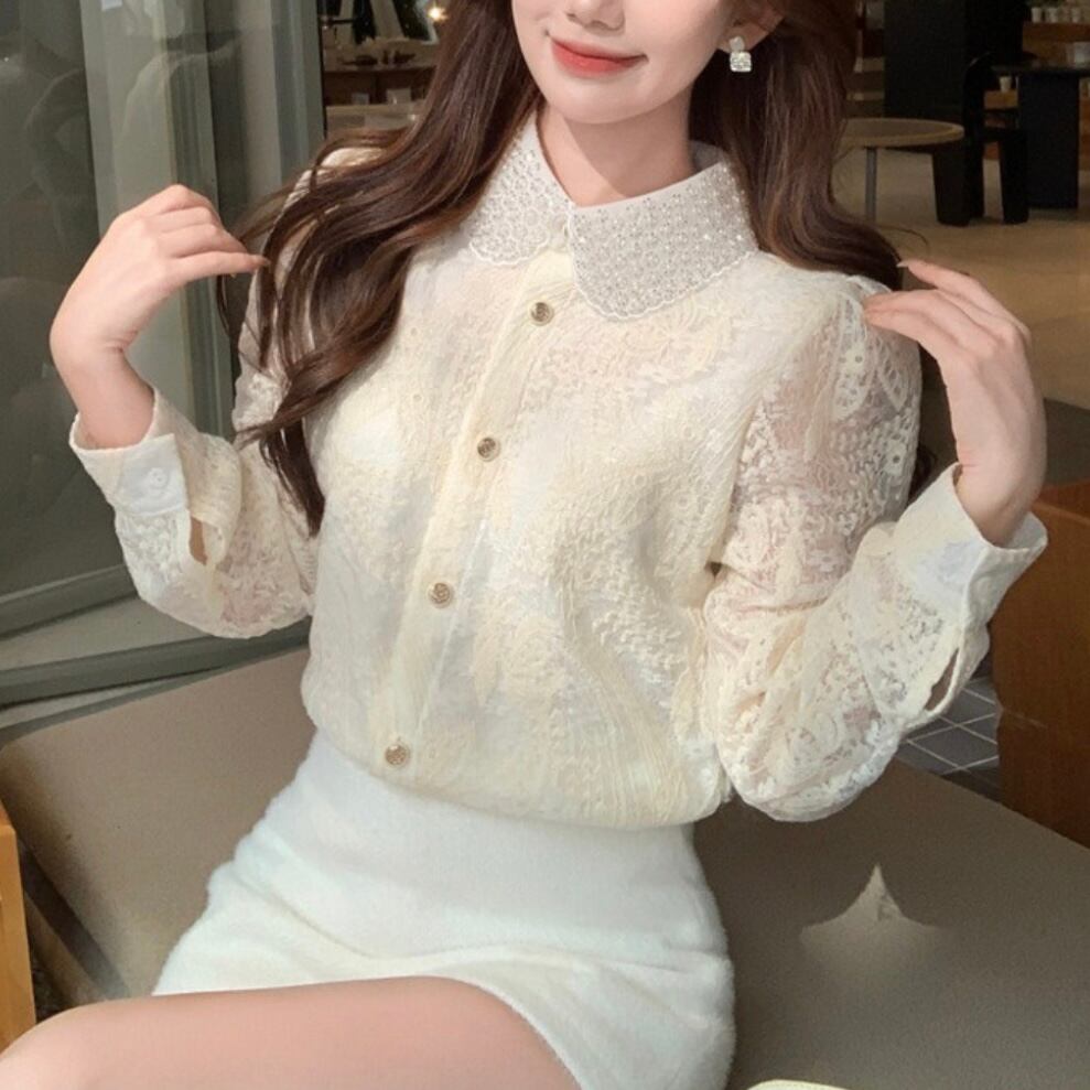 パールカラー刺繍ブラウス