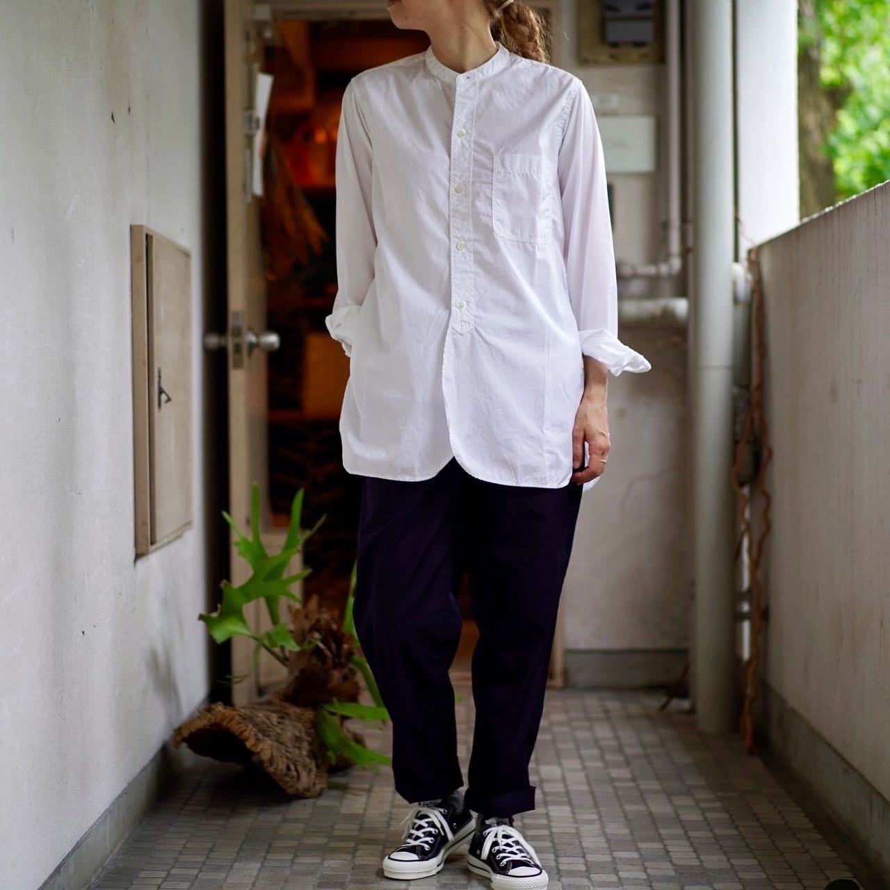 Sans limite 2本針スタンドカラー WASHED col.WHITE - rollot