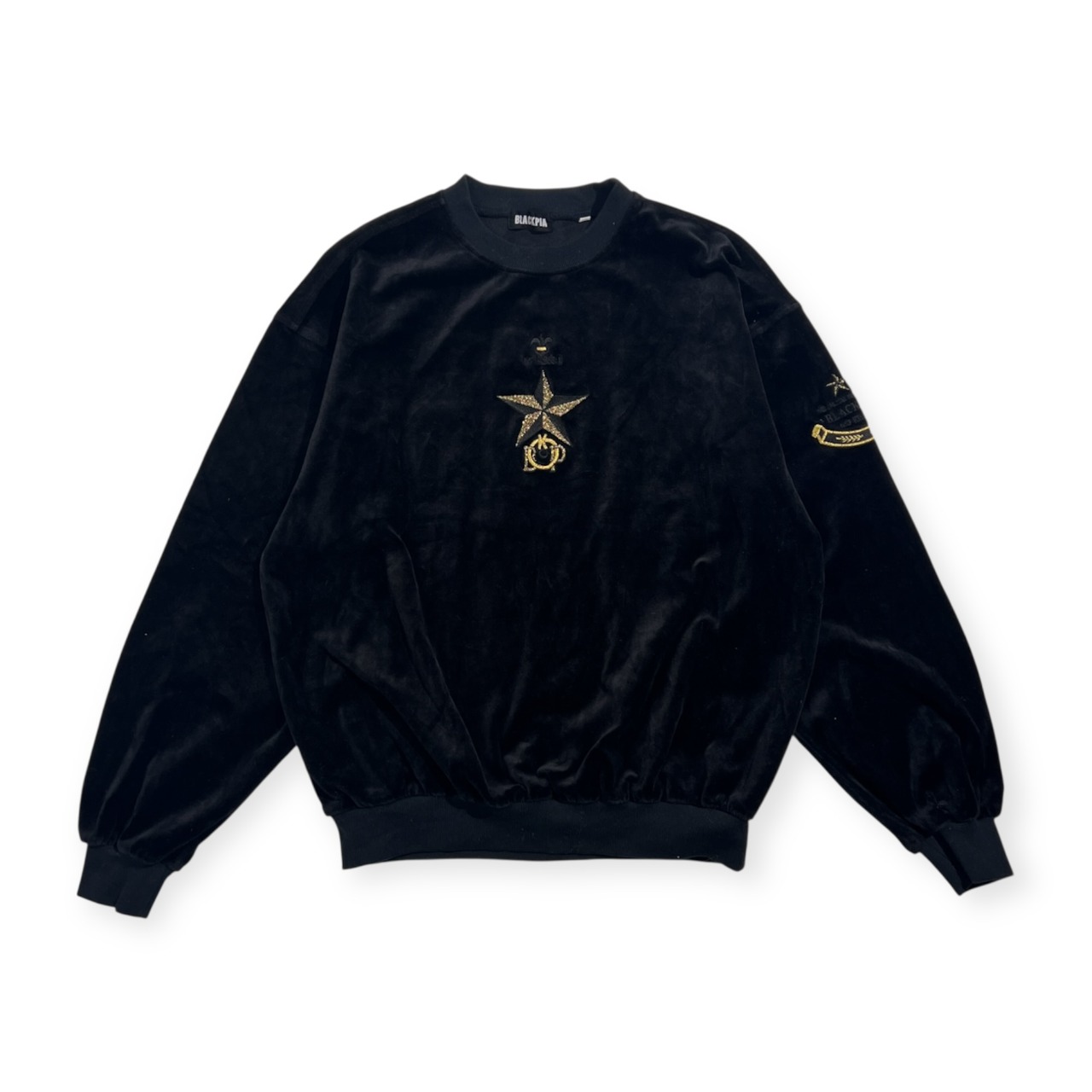 BLACKPIA ブラックピア スター 刺繍 ベロア ベルベット トレーナー L/ブラック系 メンズ