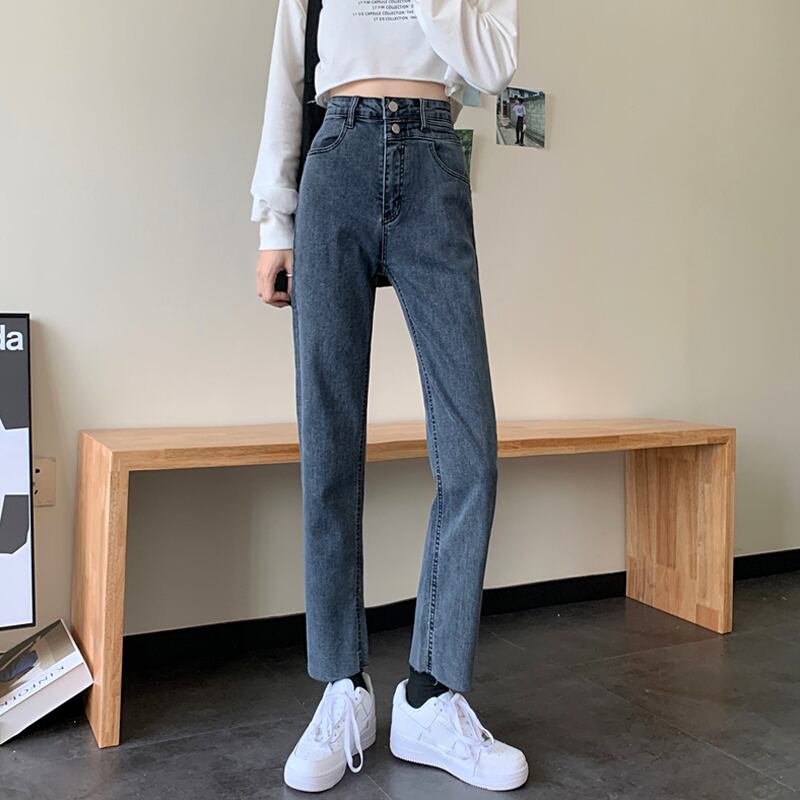 スプリングオータムジーンズ 薄手パンツ ルーズウェストスリムクロップド 春物 秋物 試着室3878682418