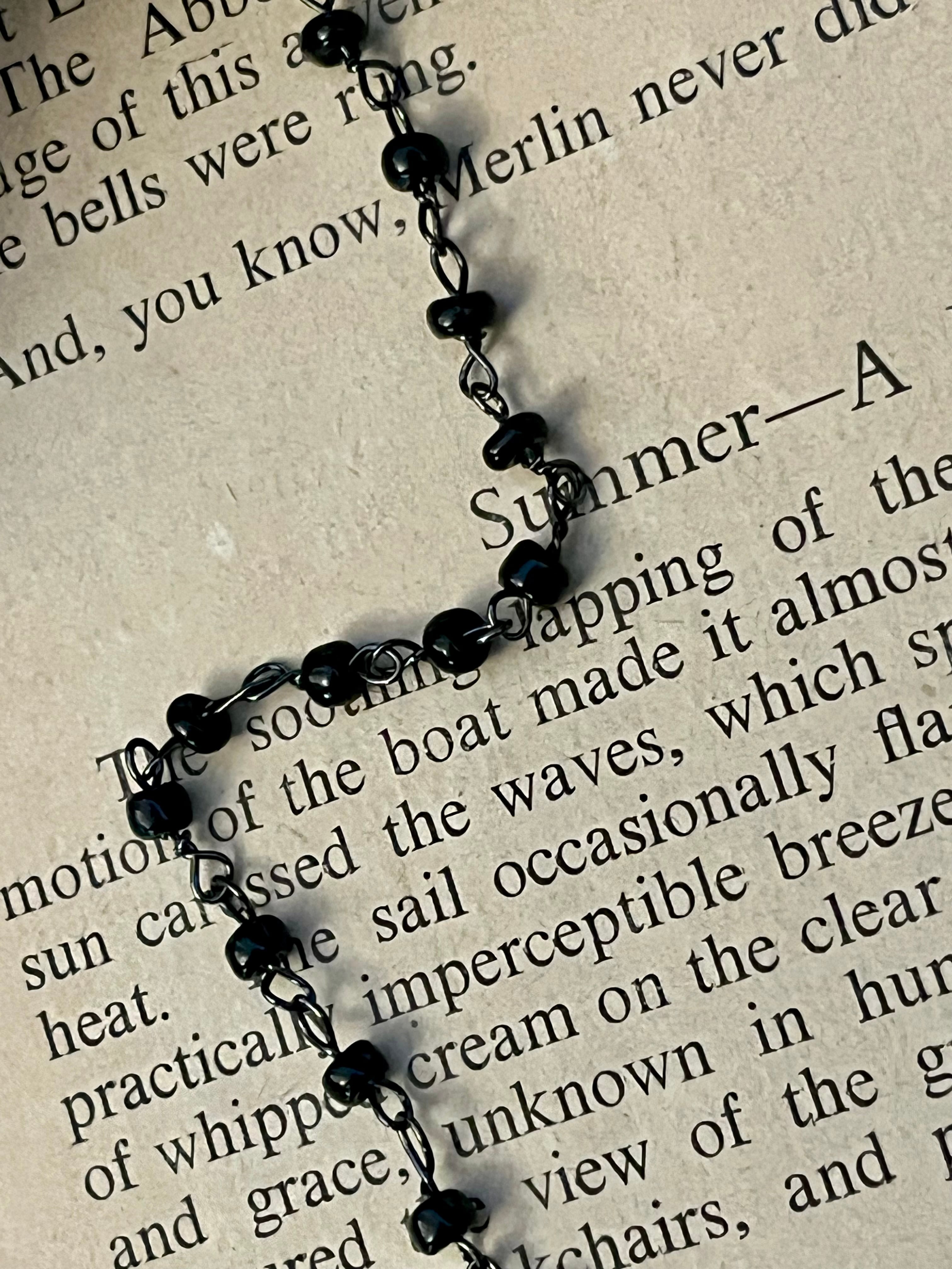 【ヴィンテージ チエーン】 ブラック ガラスビーズ 約10cm 1本 /ハンドメイド ブレスレット アクセサリー素材