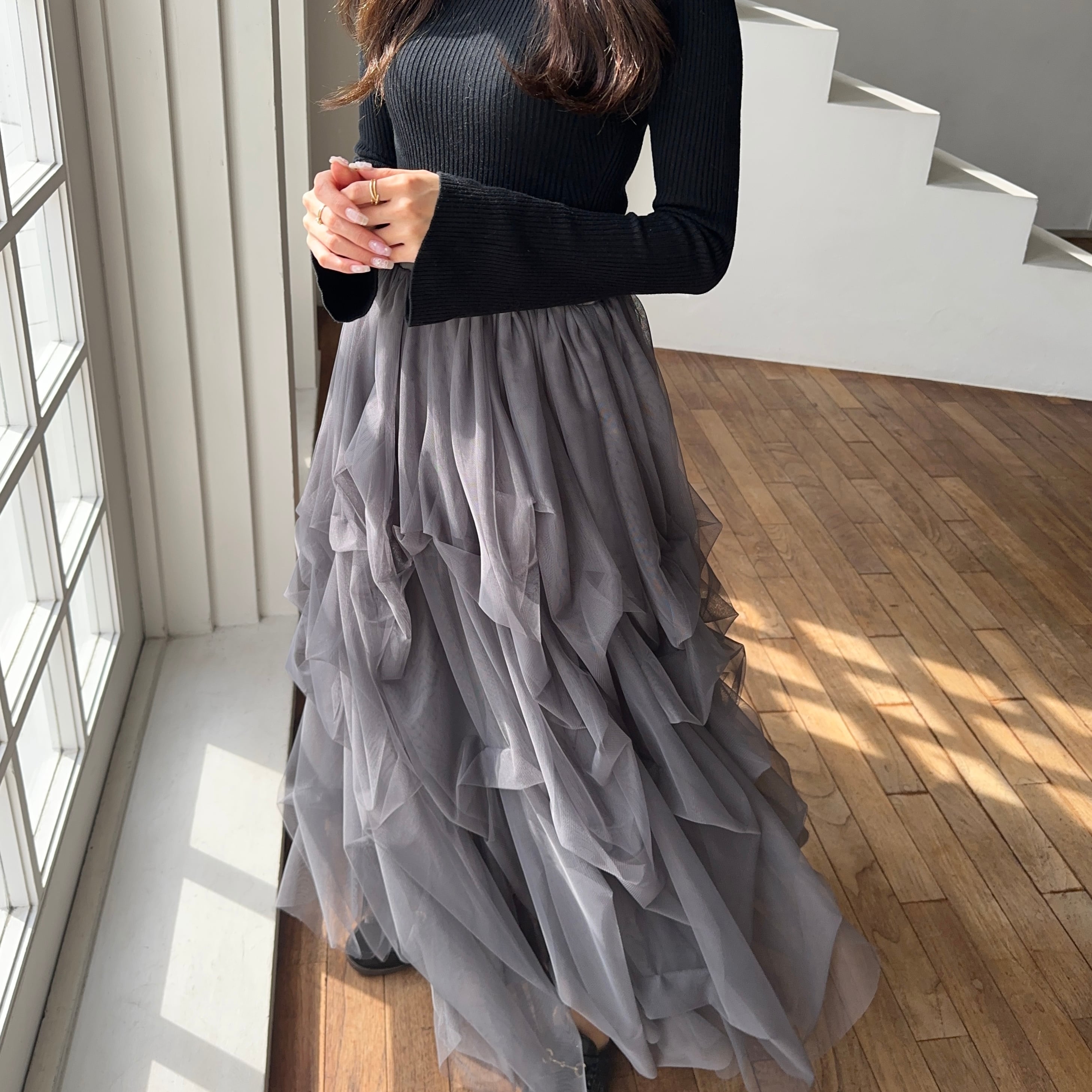 volume tulle skirt（ charcoal ） | Ogue.