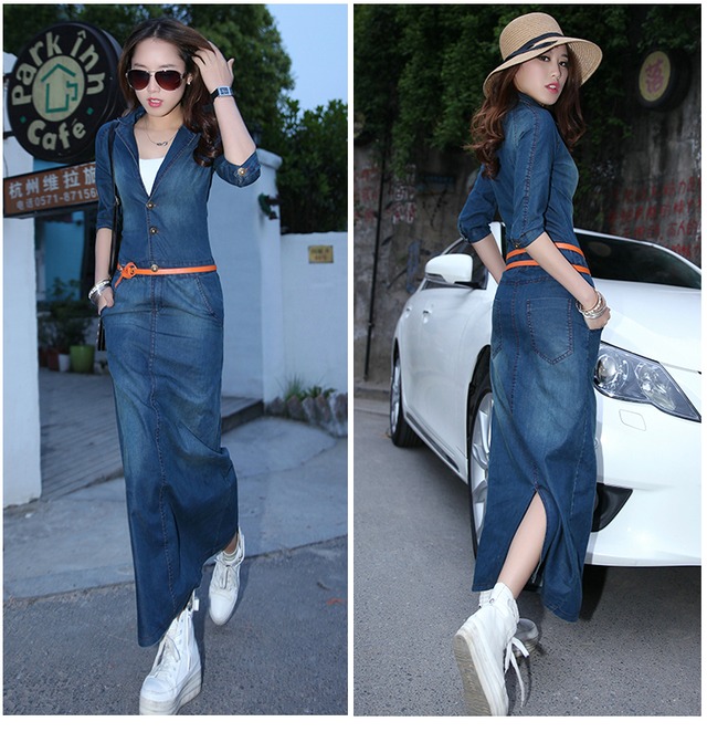 Vネック デニム ロングワンピース レディース タイト ワンピース スリット シャツワンピース 細身 セクシー プチプラレディースファッション通販 Yboueki