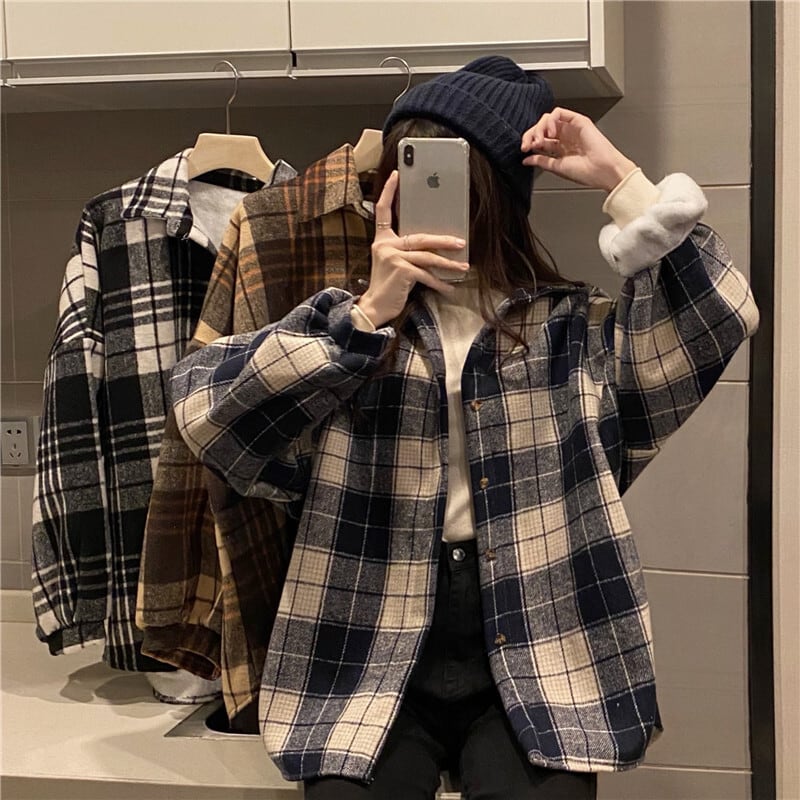 【新品】オーバーサイズシャツジャケット 2XL 起毛 チェック柄 ゆったり 韓国