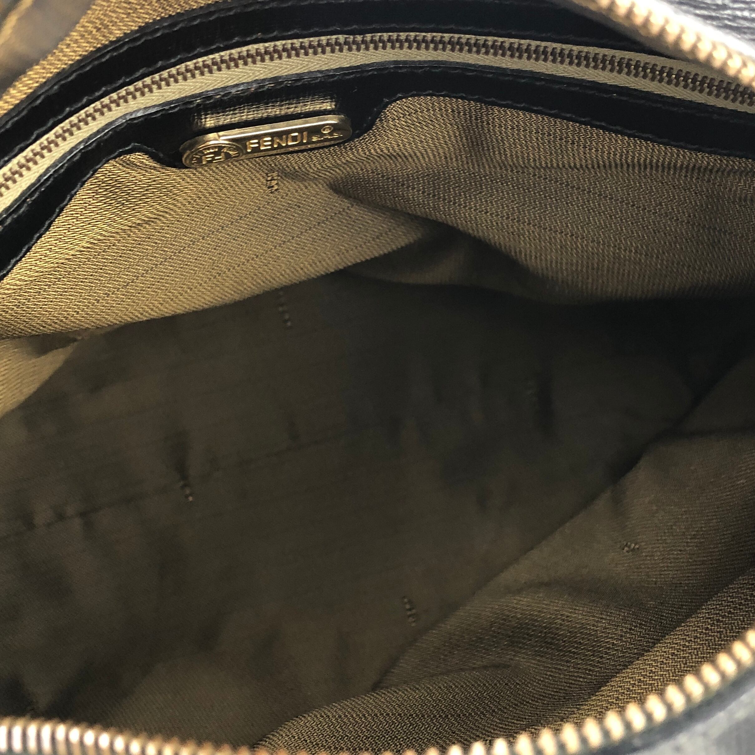 Fendi FFロゴ ハンドバッグ ベージュ/ブラック キャンバス/レザー