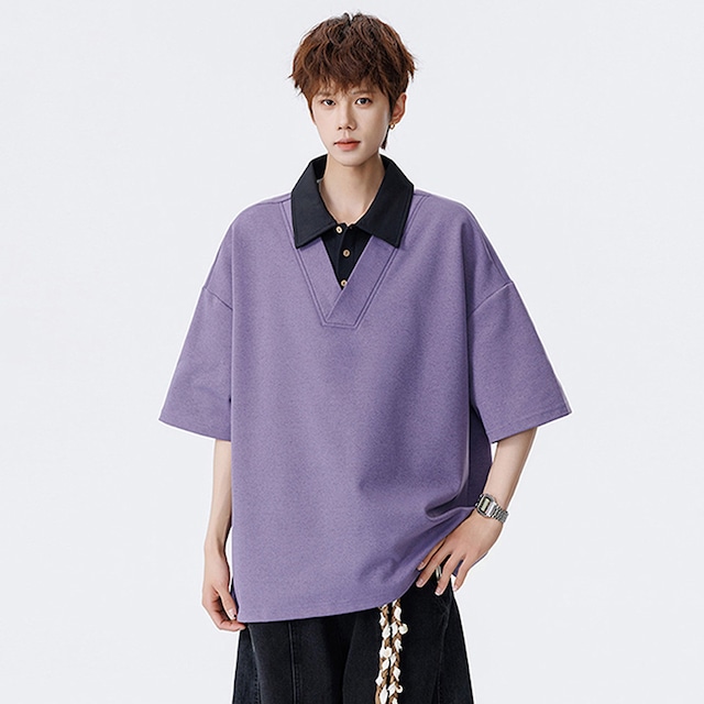 ♥2枚着てる見え？フェイクだけどオシャレ！【ZUOFEILIシリーズ】★POLOシャツ★ 4color トップス 半袖 ユニセックス メンズ 配色