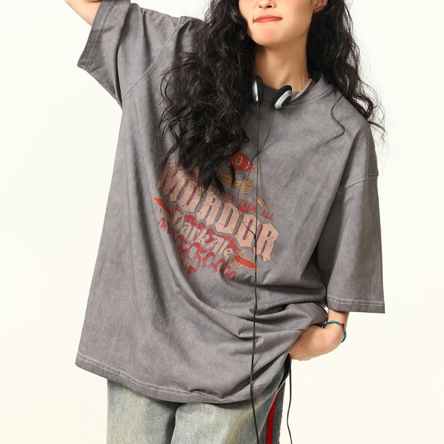 grey wash graphic short-sleeve tee　グレーウォッシュグラフィック半袖ティー　J1978
