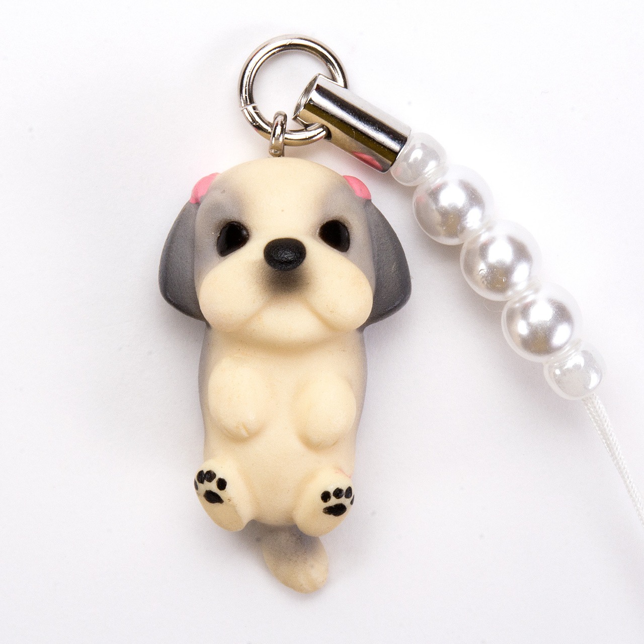 Dog 92 Shih Tzu シーズー シルバーホワイト ビーズ ストラップ DN-5003