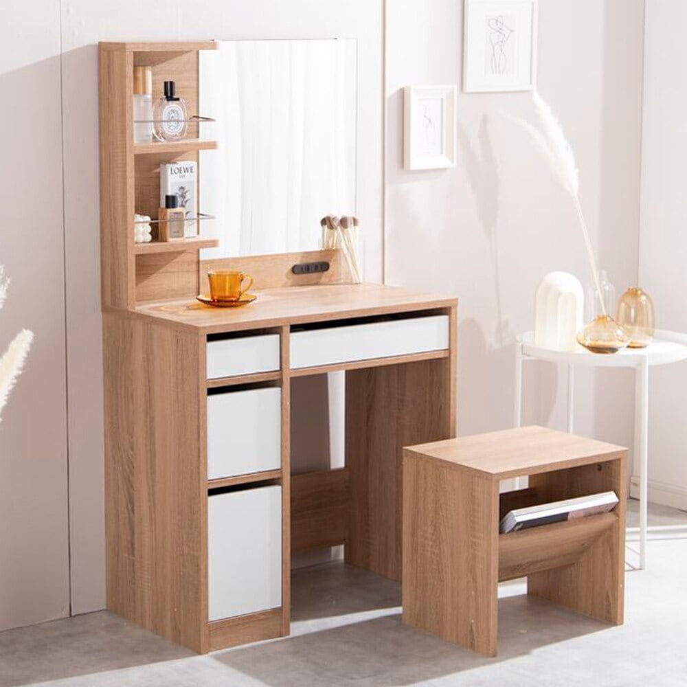 ドレッサーセット コンセント付き ドレッサー&スツールセット メイク ミラー 収納