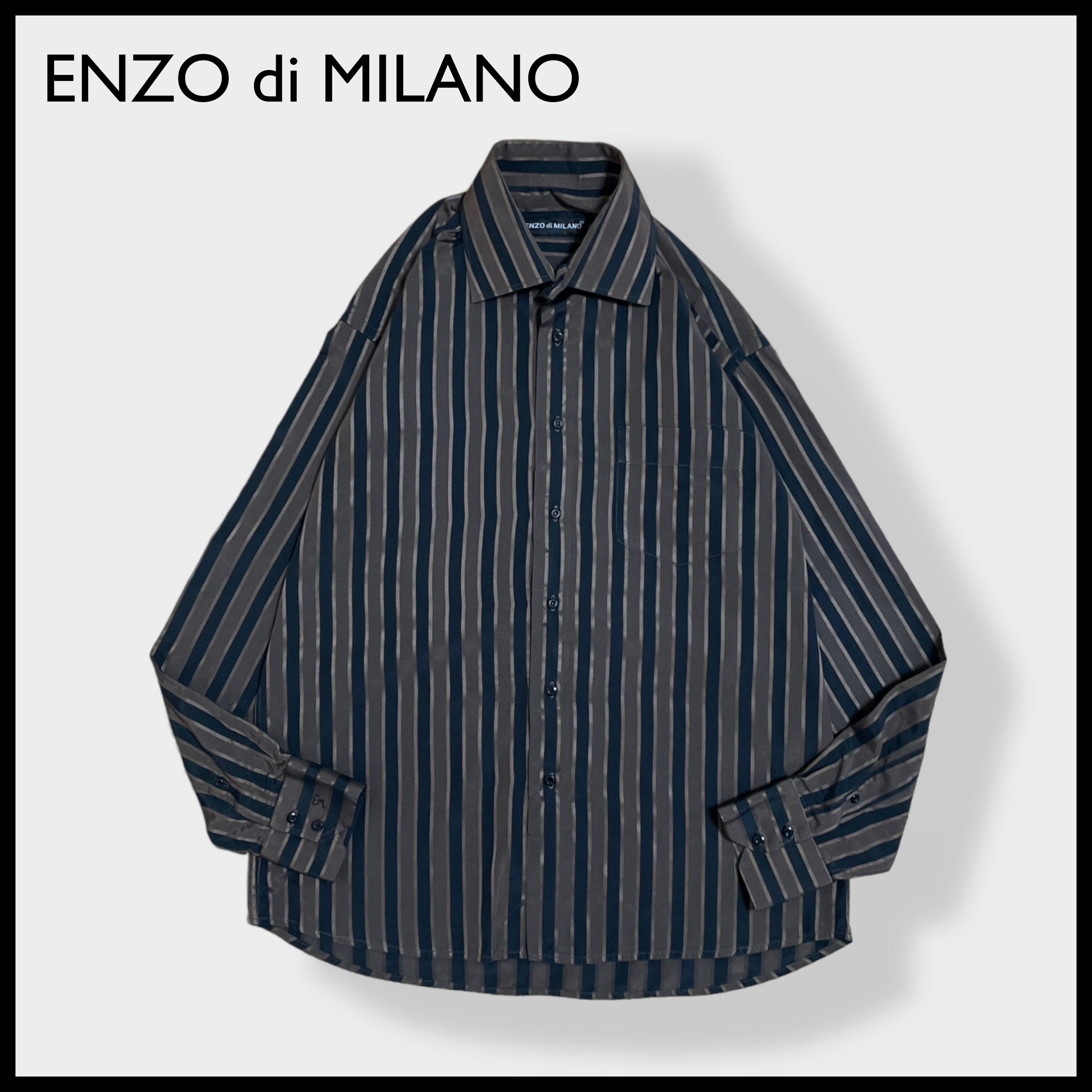 ENZO di MILANO】デカ襟 70s風 刺繍ロゴ ストライプシャツ 長袖シャツ ...