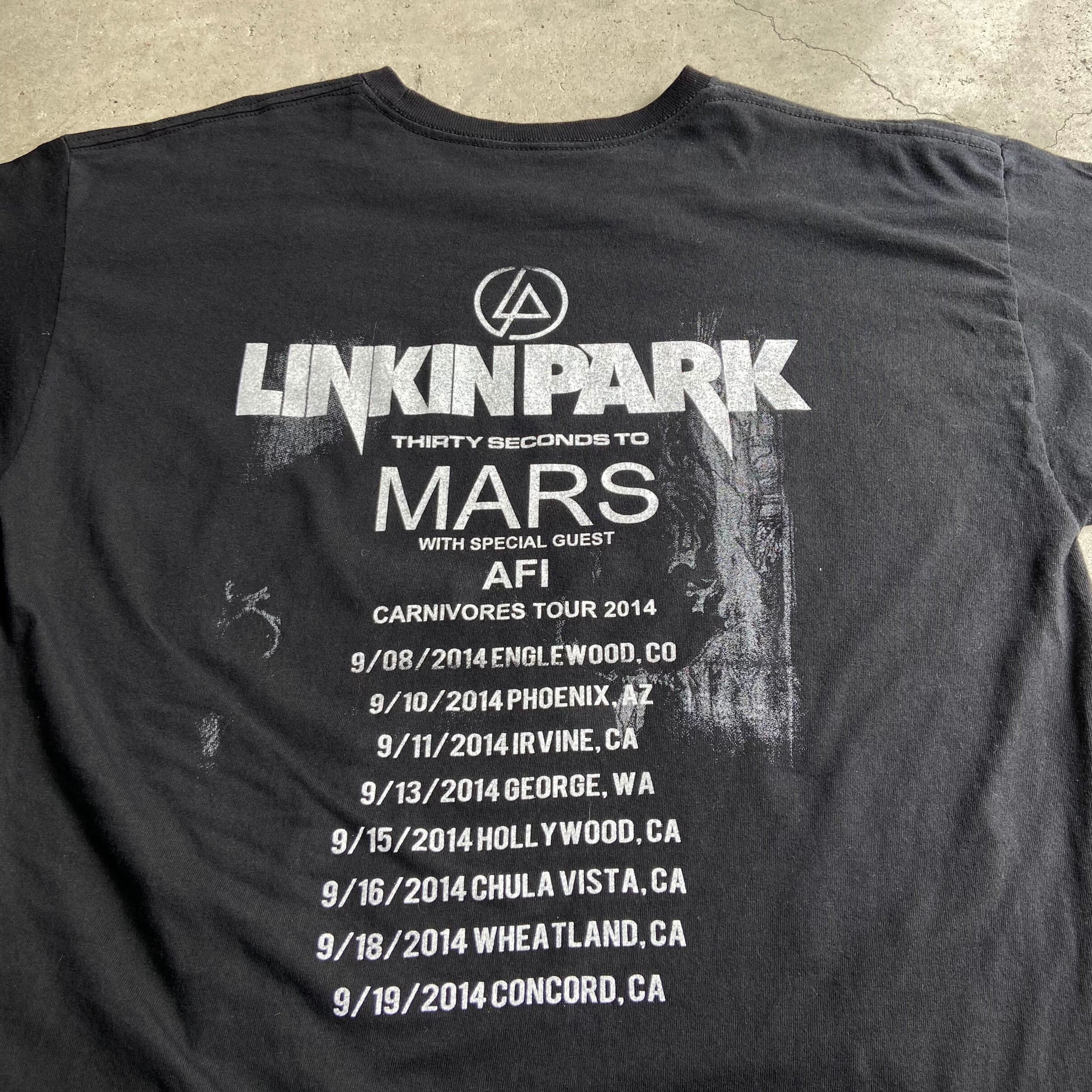 【新入荷SALE対象外】LINKIN PARK リンキンパーク MARS 2014 ツアー バンドTシャツ メンズL相当 古着 両面プリント  バックプリント ブラック 黒【Tシャツ】【GS07】 | cave 古着屋【公式】古着通販サイト