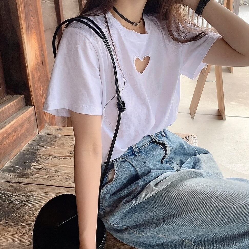 Heart cutout tee / white, black (7月中旬頃発送予定)