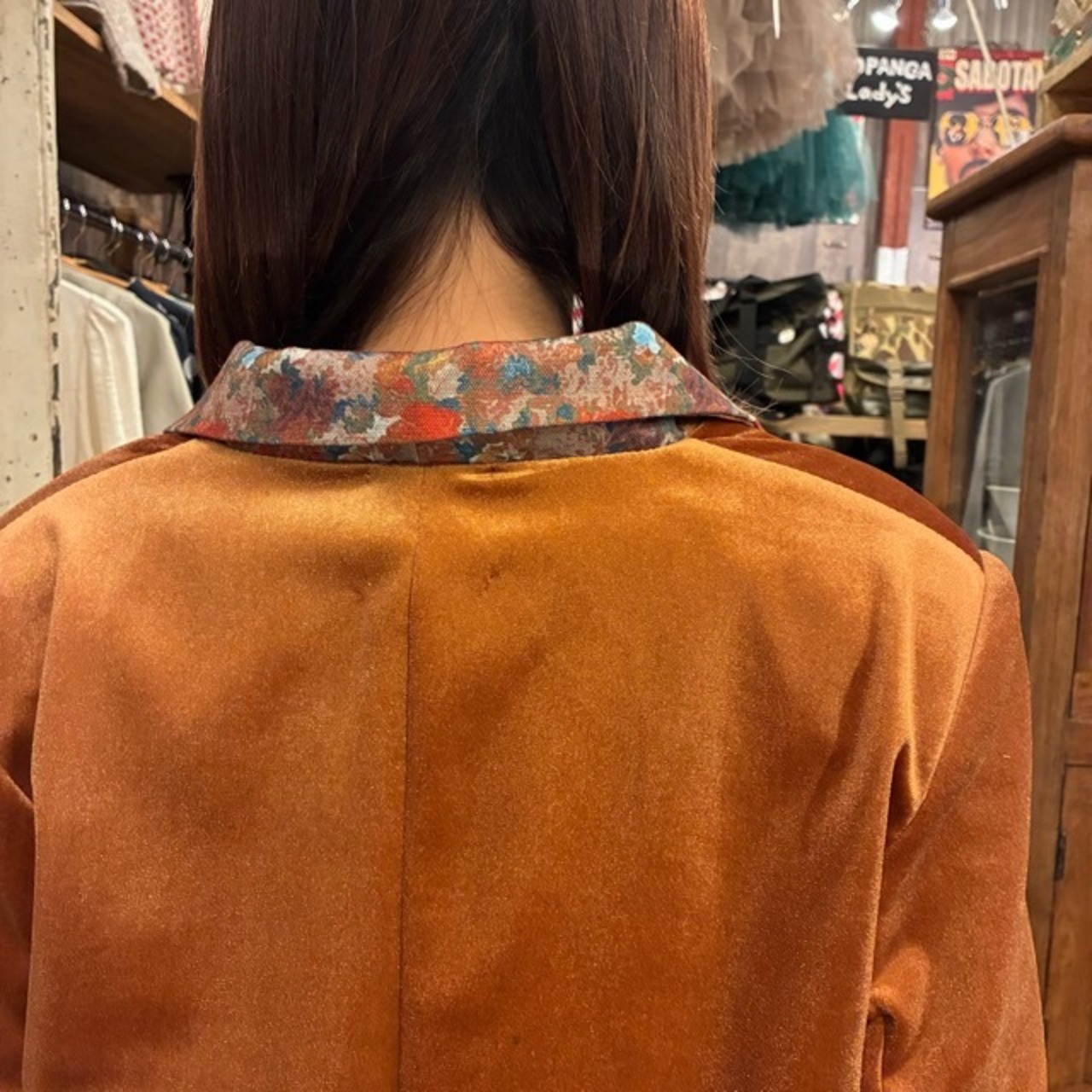 TOPANGA Lady's Velvet Floral Panel Jacket　ベルベットフローラルパネルジャケット　オレンジ　花柄　ヴィンテージ　クラシック　ゴシック　羽織　アウター