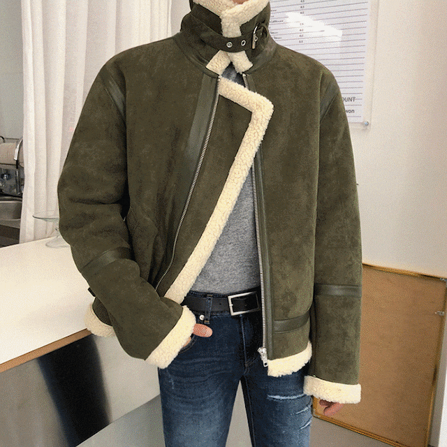 スエード ムートンジャケット コート ボア素材 ハイネック メンズファッション 韓国ファッション