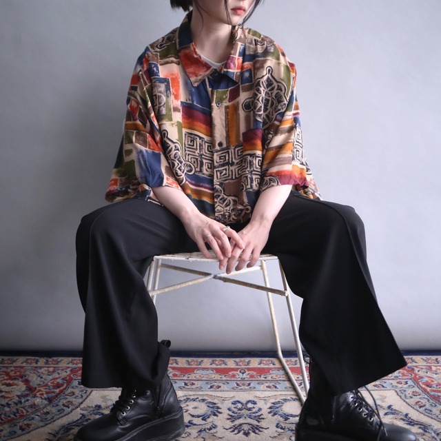 XXXX super over wide silhouette art graphic pattern loose h/s shirt