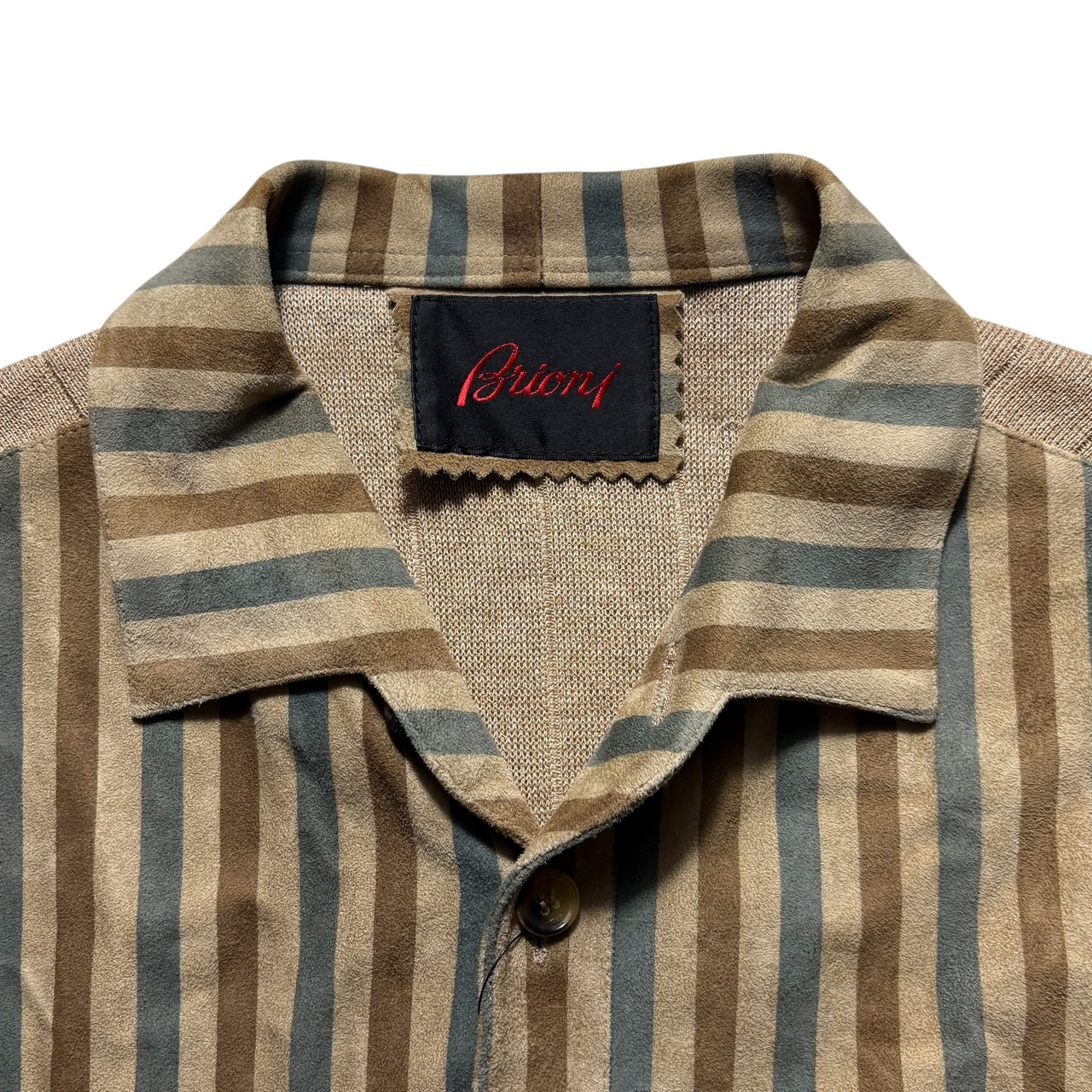 vintage BRIONI stripe leather switching knit shirt