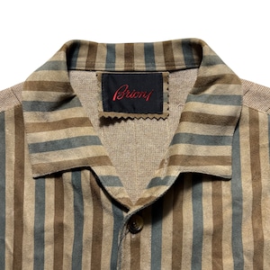 vintage BRIONI stripe leather switching knit shirt