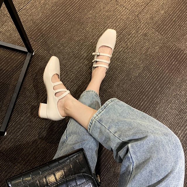 レディースサマーレッド 靴 シューズ 夏物 スクウェア フェイクシューズ27276639956