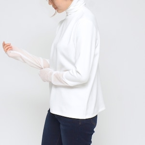 【コーデ格上げアイテム】袖チュールハイネックカットソー - LER-2528 オフ -