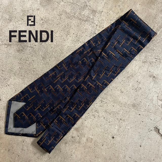 【FENDI】made in Italy zucca pattern design silk necktie/フェンディ イタリア製 ズッカ柄 デザイン シルク ネクタイ/#0719/osaka