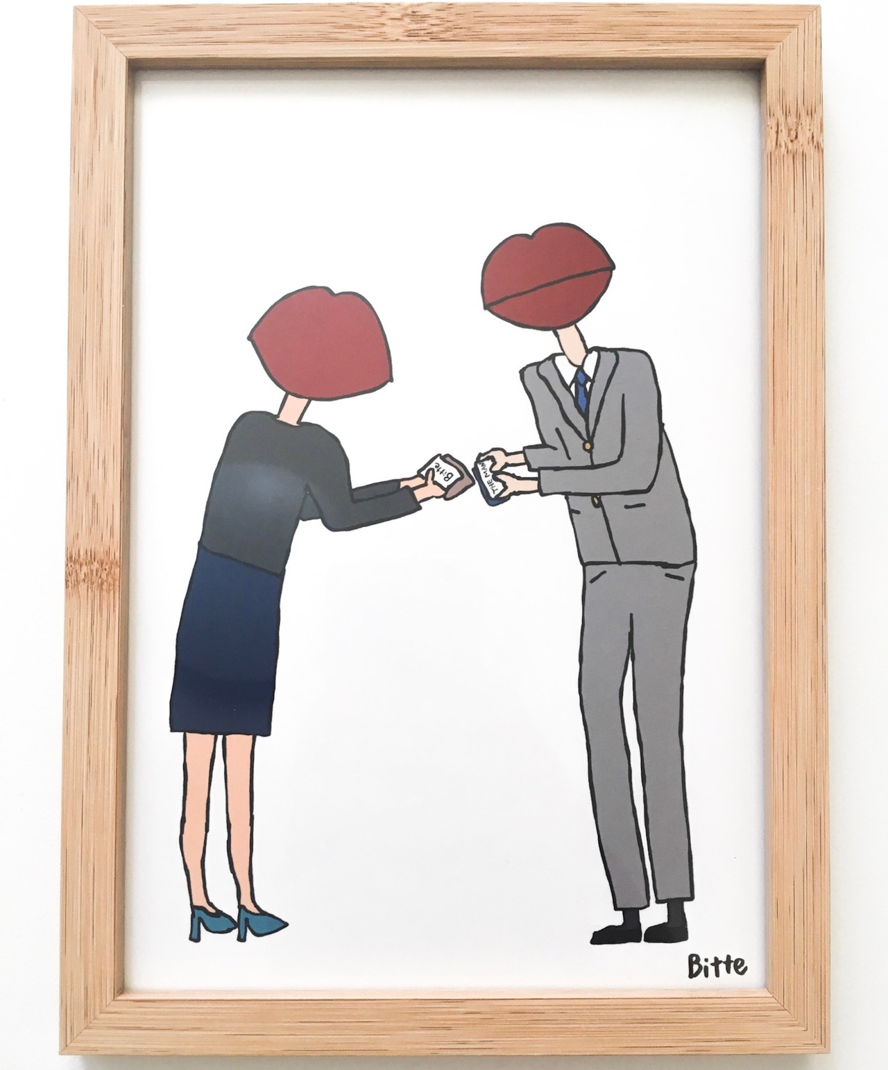 名刺交換 すぐに飾れる額付きイラスト A5