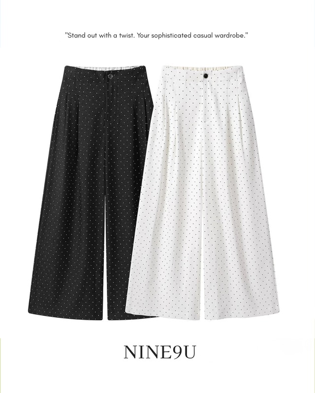 high-waist wide polka-dot cropped pants 3color【NINE0274】