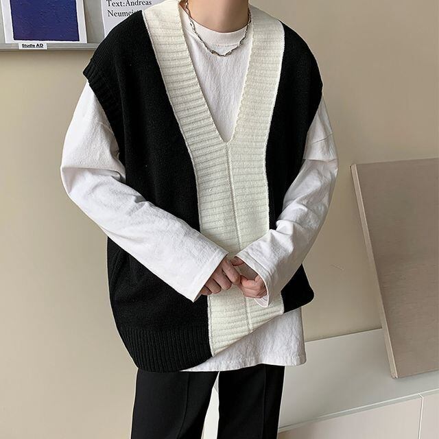 ✨美品✨【ZARA】ベストニット（S）ヘリンボーン バイカラー Vネック