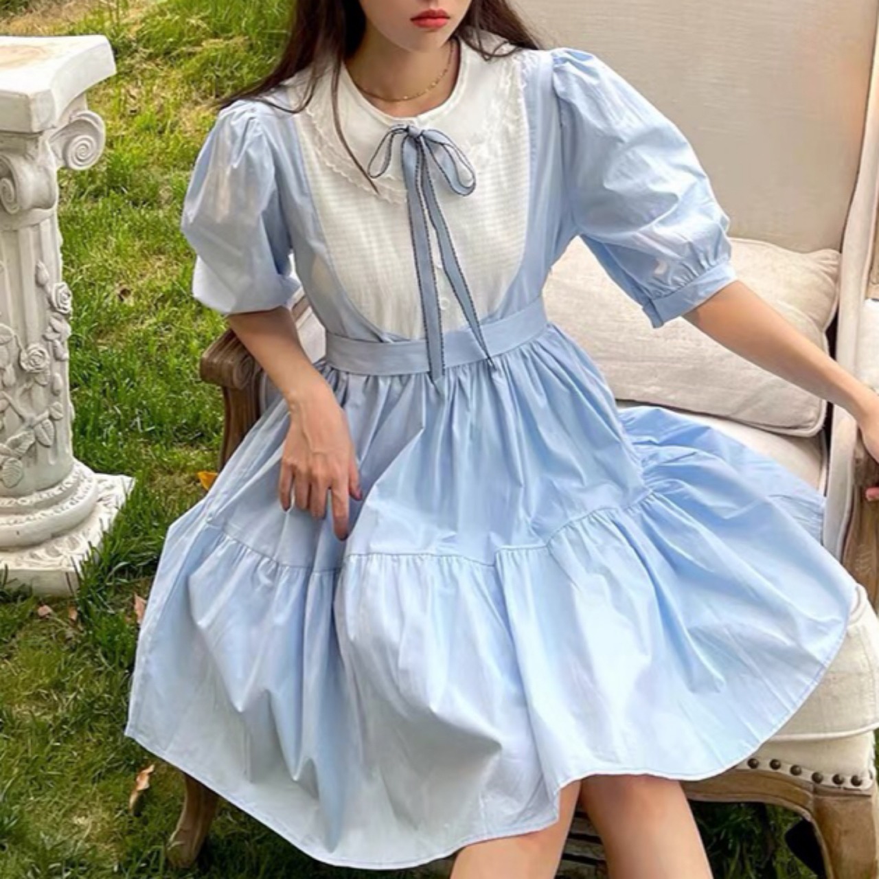 水色 ワンピース リボン ガーリー | LOVEYsmileSHOP