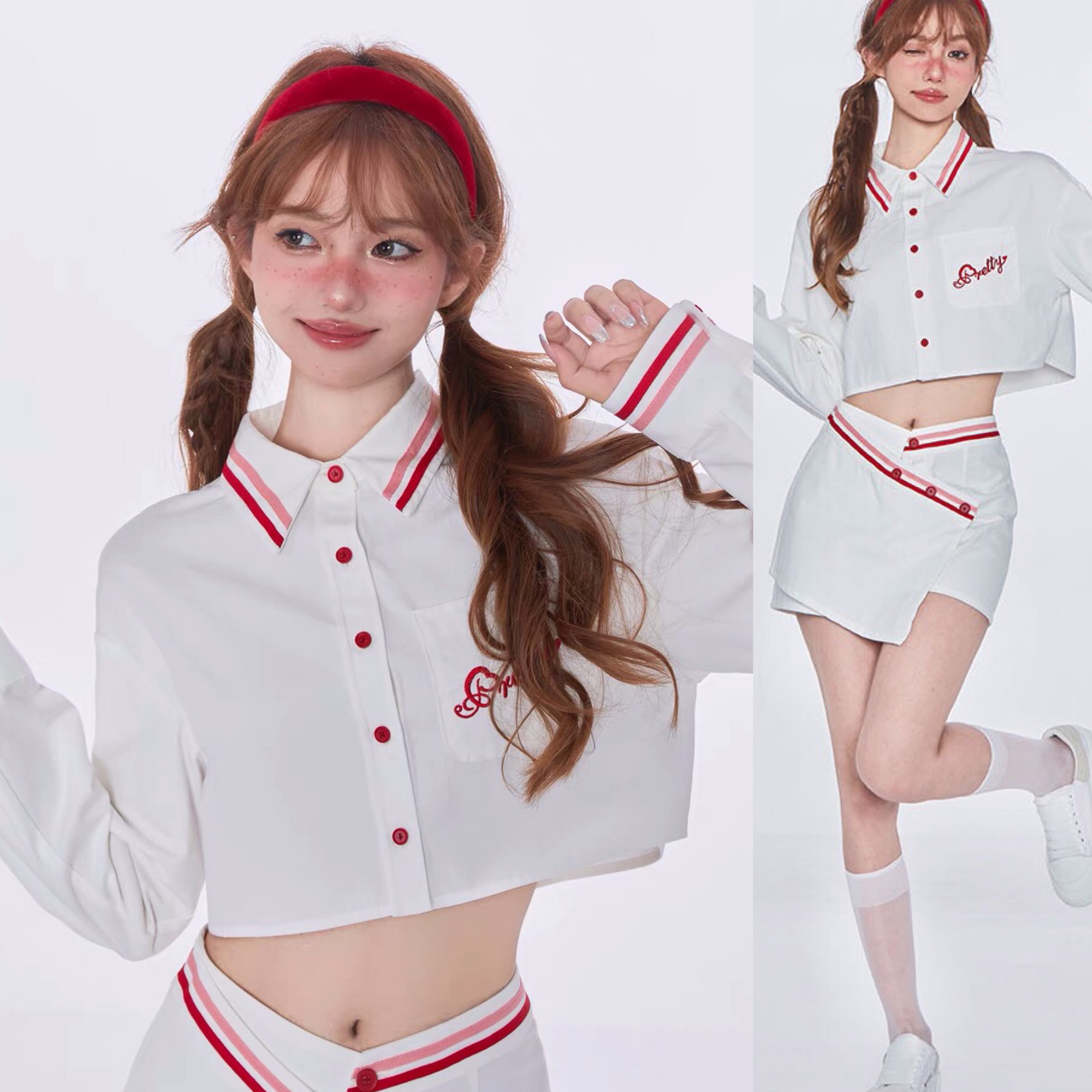 セットアップ】ストリート スポーツ カジュアル 白 赤 テニス 水色