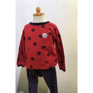 Simva Kids 514-0005RD W pocket Crew ハリネズミドット柄 L/S Red