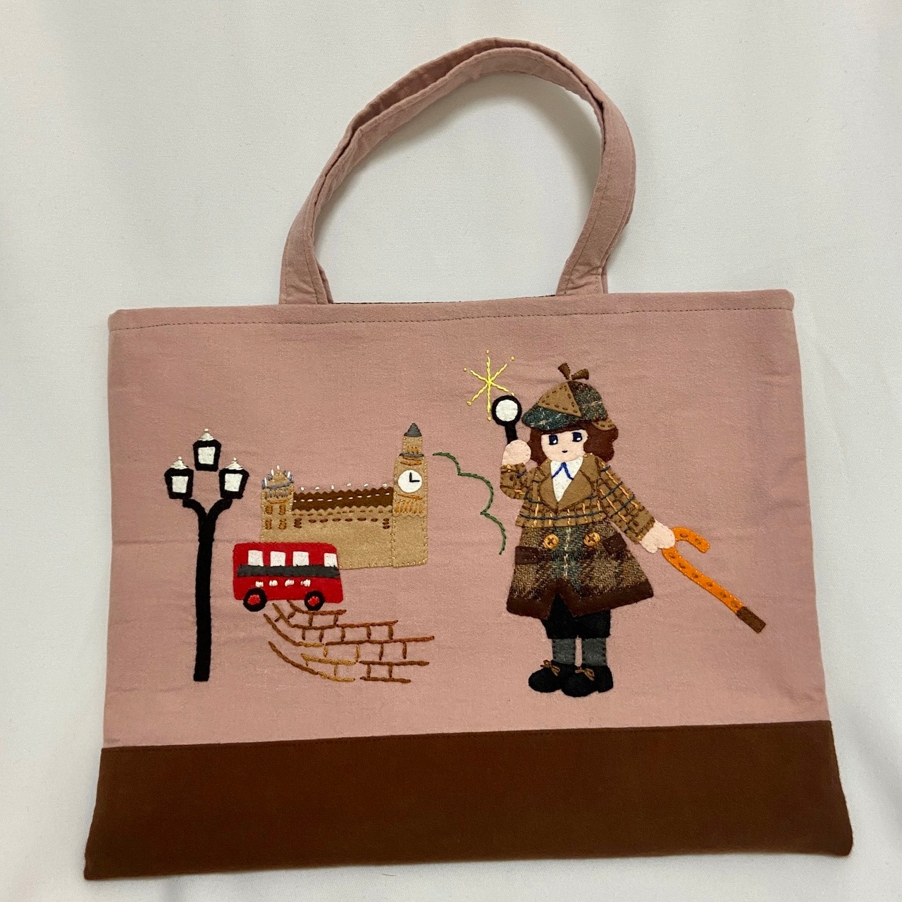おけいこ鞄 ぺたんこトート ピンク シャーロッテ・ホームズ アップリケ 