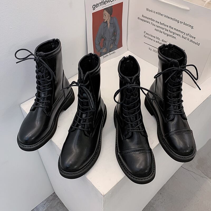 ブーツレッドカジュアルジッパー 靴 シューズ ラウンドトー フェイクシューズ4464010249