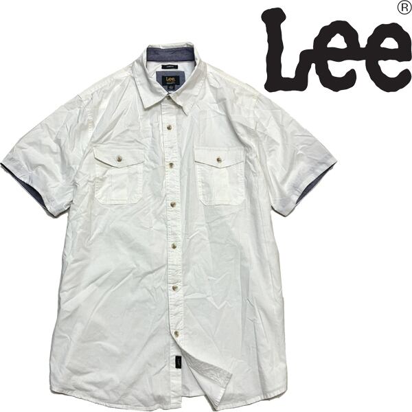 1点物◇USA企画リーLee白シャツ半袖ストレッチシャツ古着メンズL/XL