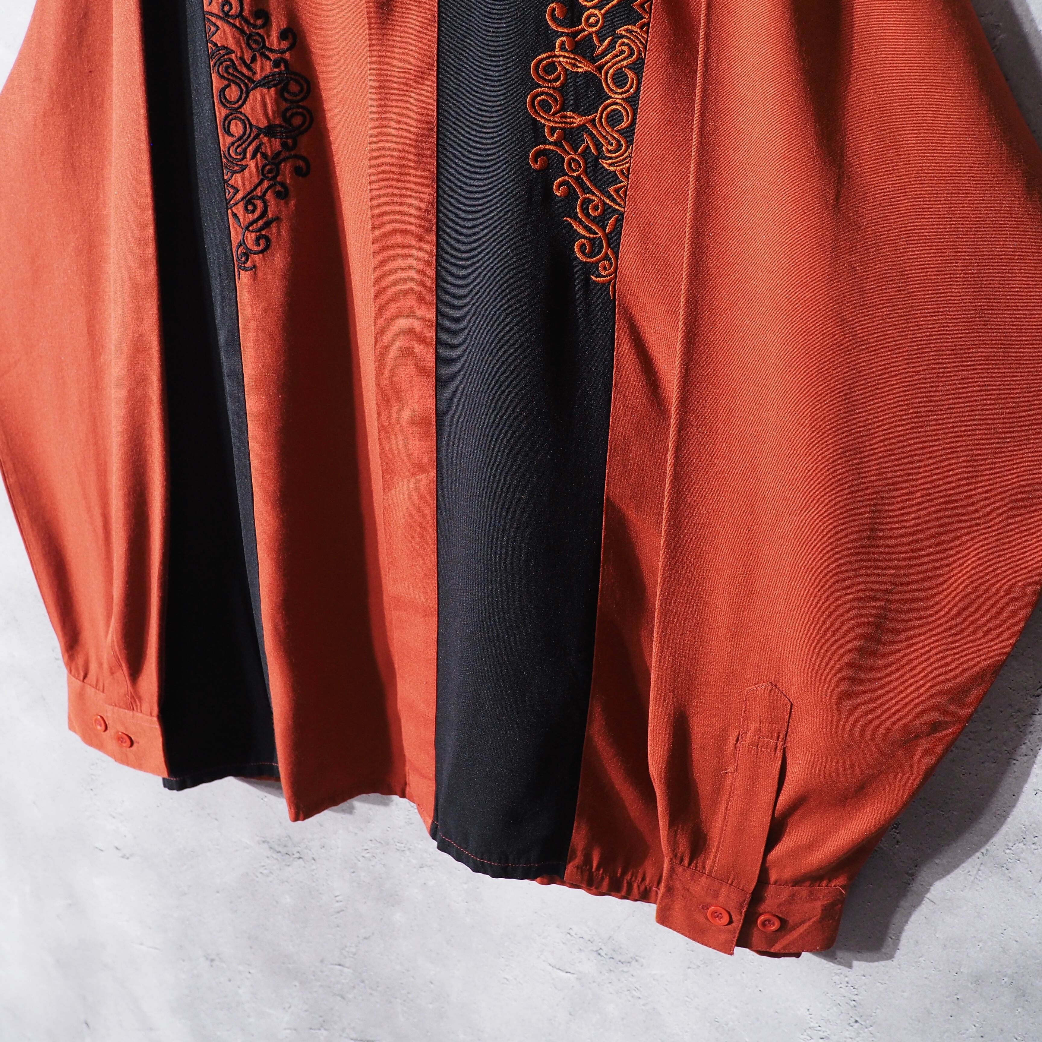 1990s " Pronti " Bi color × Embbossed vintage Band callar shirt