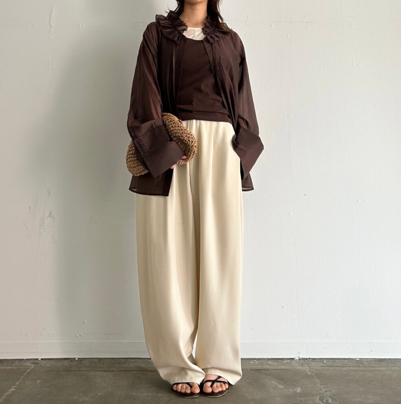 ナンバーミーTOKYO"SHEER FRILL SHIRTS"BROWN