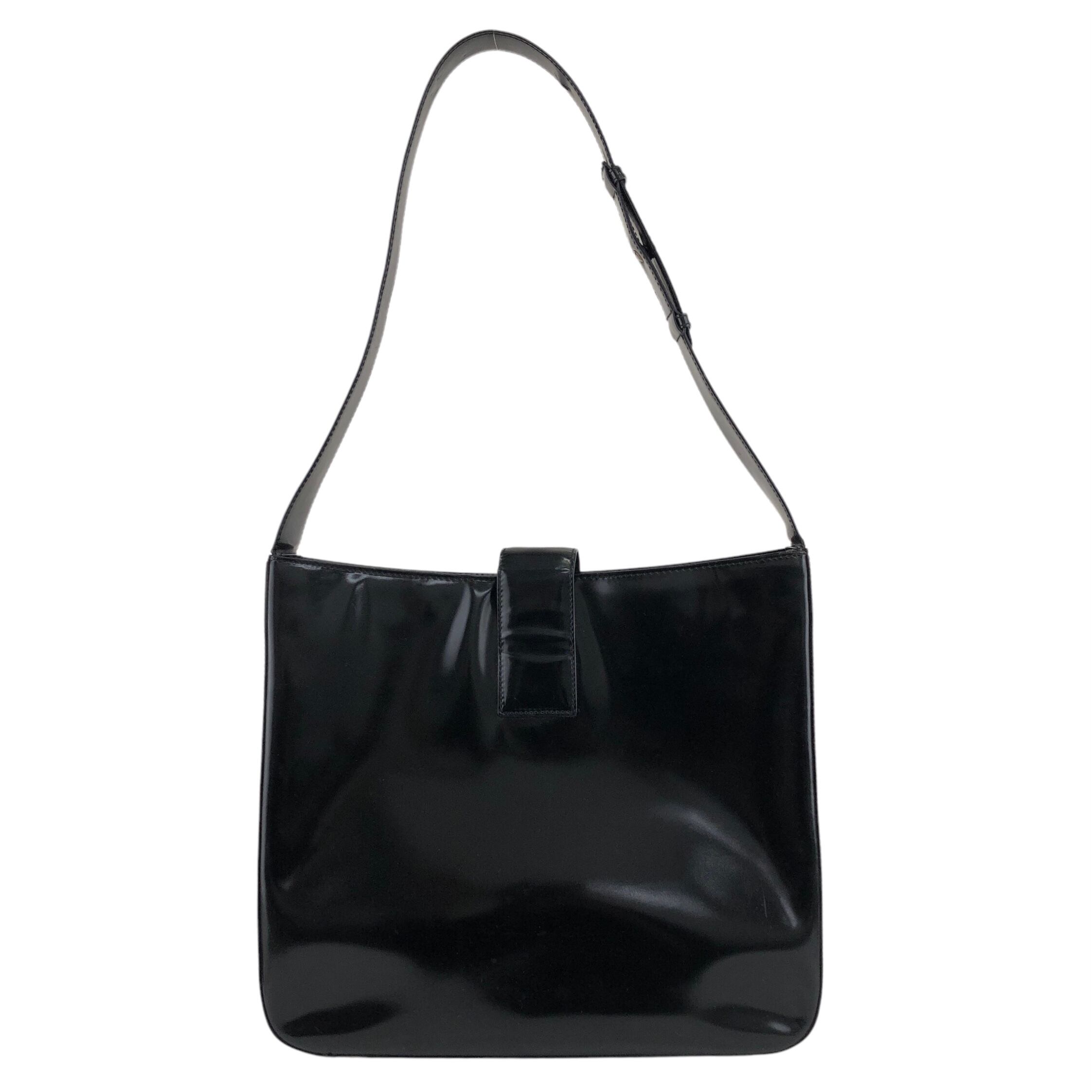 CELINE セリーヌ ショルダーバッグ ブラック ロゴ バックル エナメル