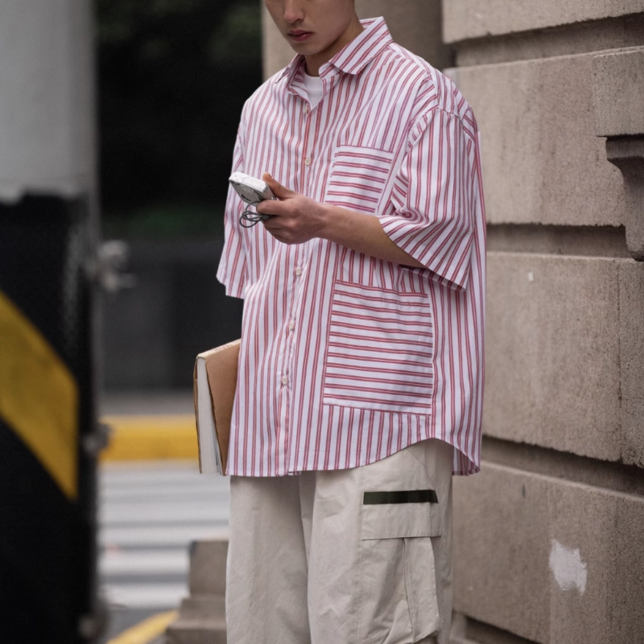 ストライプコラージュ半袖シャツ / 0720