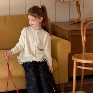 春多重チュール裾カーディガン