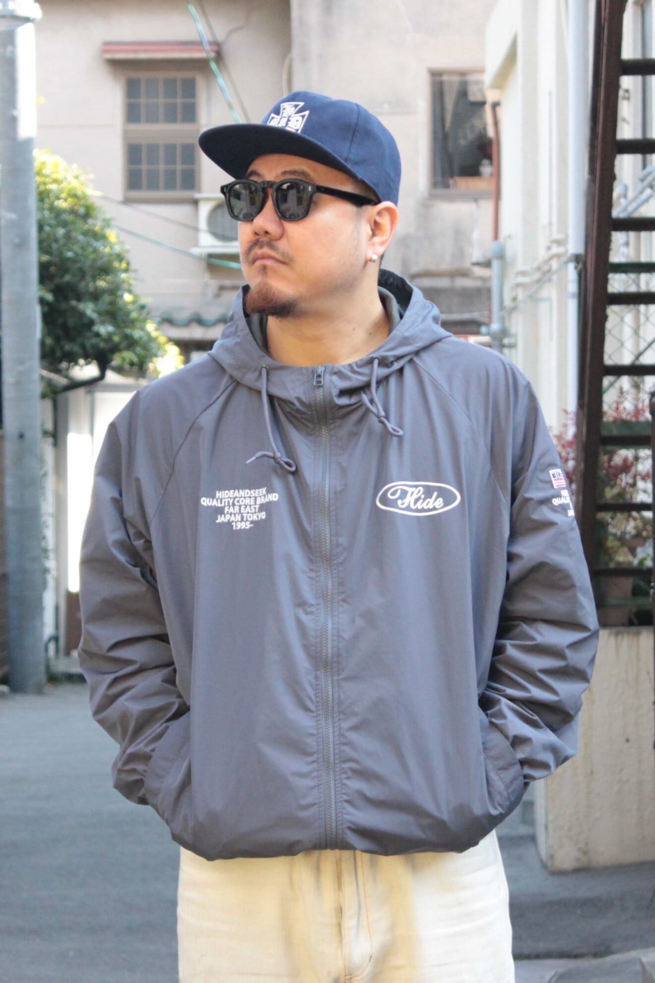 HIDE AND SEEK】Nylon Zip Hooded Jacket(26ss) -C.GRAY (ハイドアンド