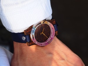 紫陽花の押し花の木製腕時計